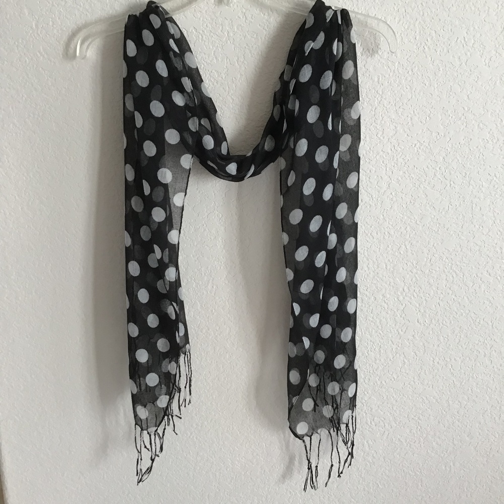 B&W POLKA DOT SCARF with fringe